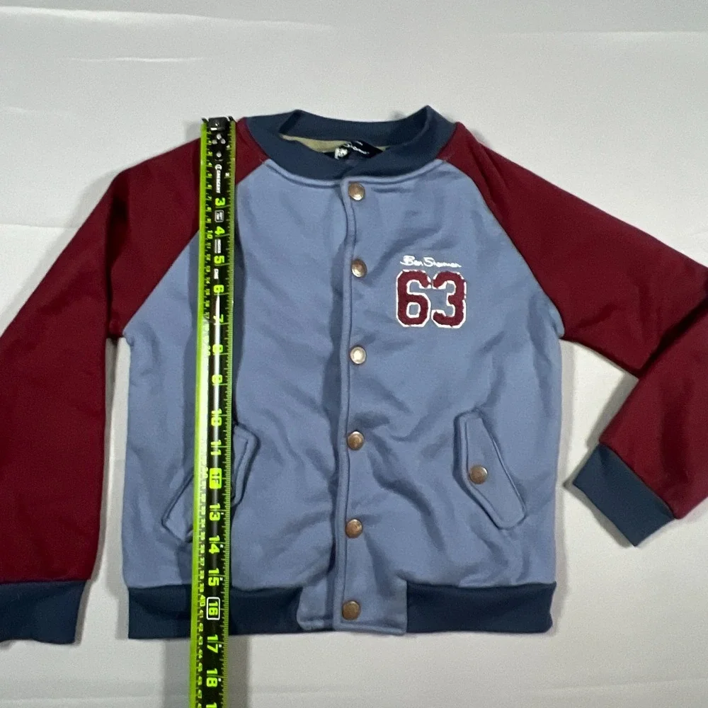 Ben Sherman 63 Logo Jacket Kids Blue Maroon Snap Front‎ Raglan Sleeve Rib Cuffs